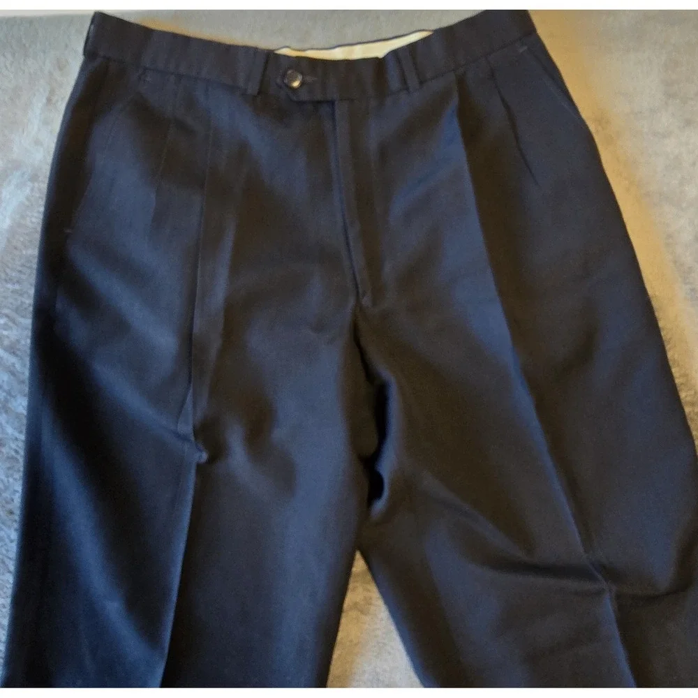 St Michael Marks & Spencer Men's‎ Dress Pants 34x31 Navy Blue Wool Blend Pleated